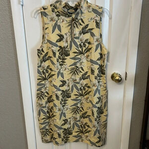 Tommy Bahama Women’s (12) Yellow 100% Silk  Tropical Floral Sleeveless Collar
